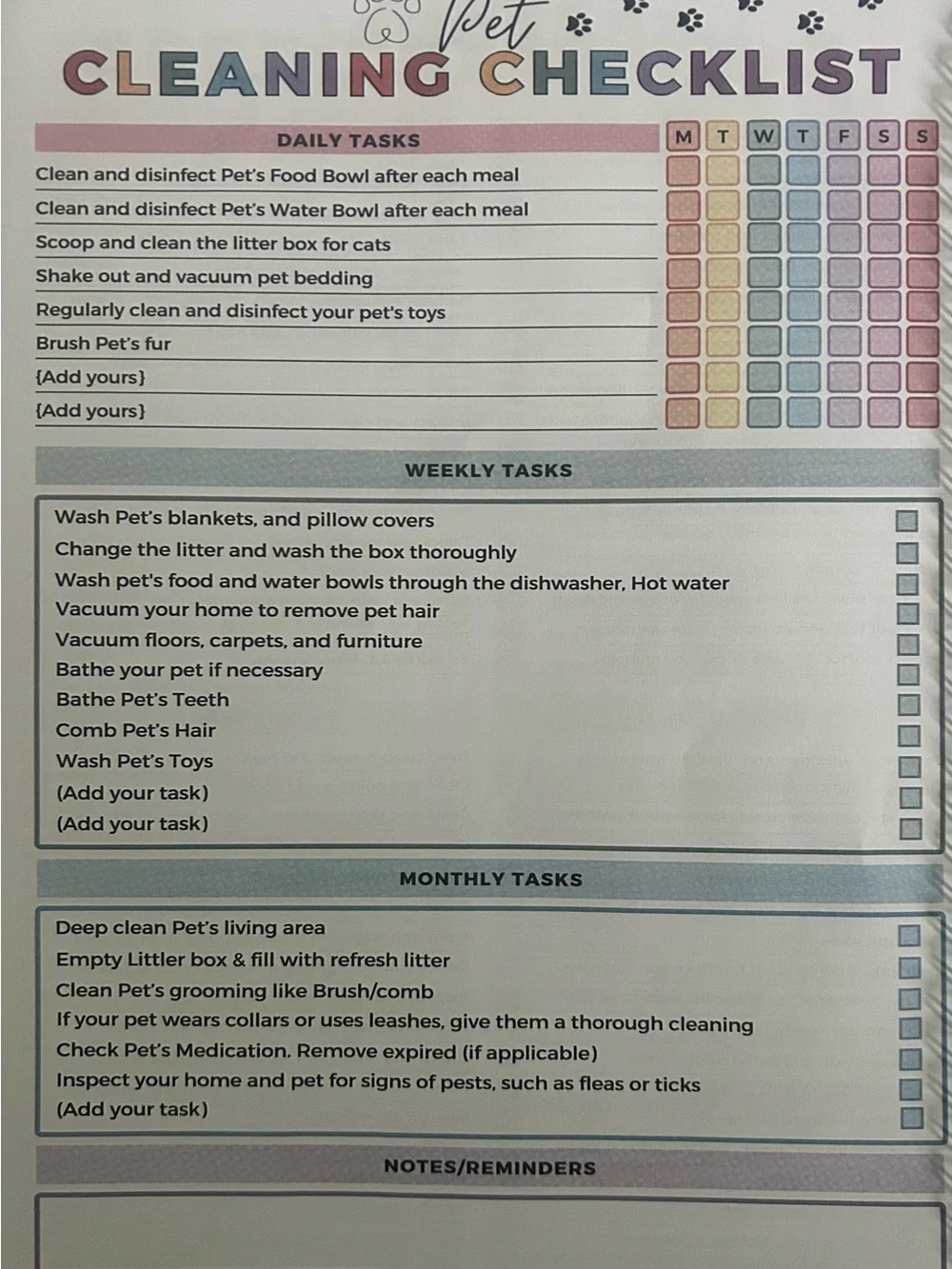 Autism/ADHD Cleaning Planner